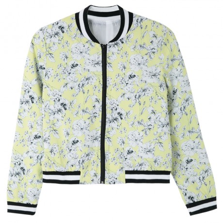 STYLISH STAND COLLAR LONG SLEEVE FLORAL PRINT ZIPPERED WOMEN'S COAT