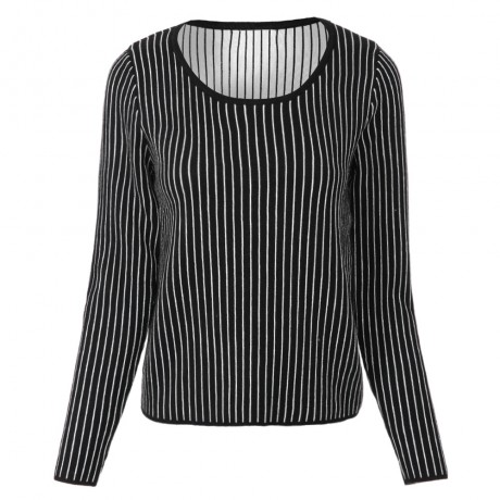 STYLISH SCOOP COLLAR LONG SLEEVE STRIPED KNITTED WOMEN'S SWEATER