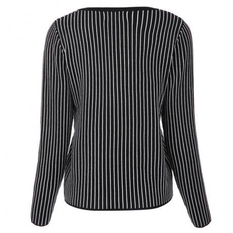 STYLISH SCOOP COLLAR LONG SLEEVE STRIPED KNITTED WOMEN'S SWEATER