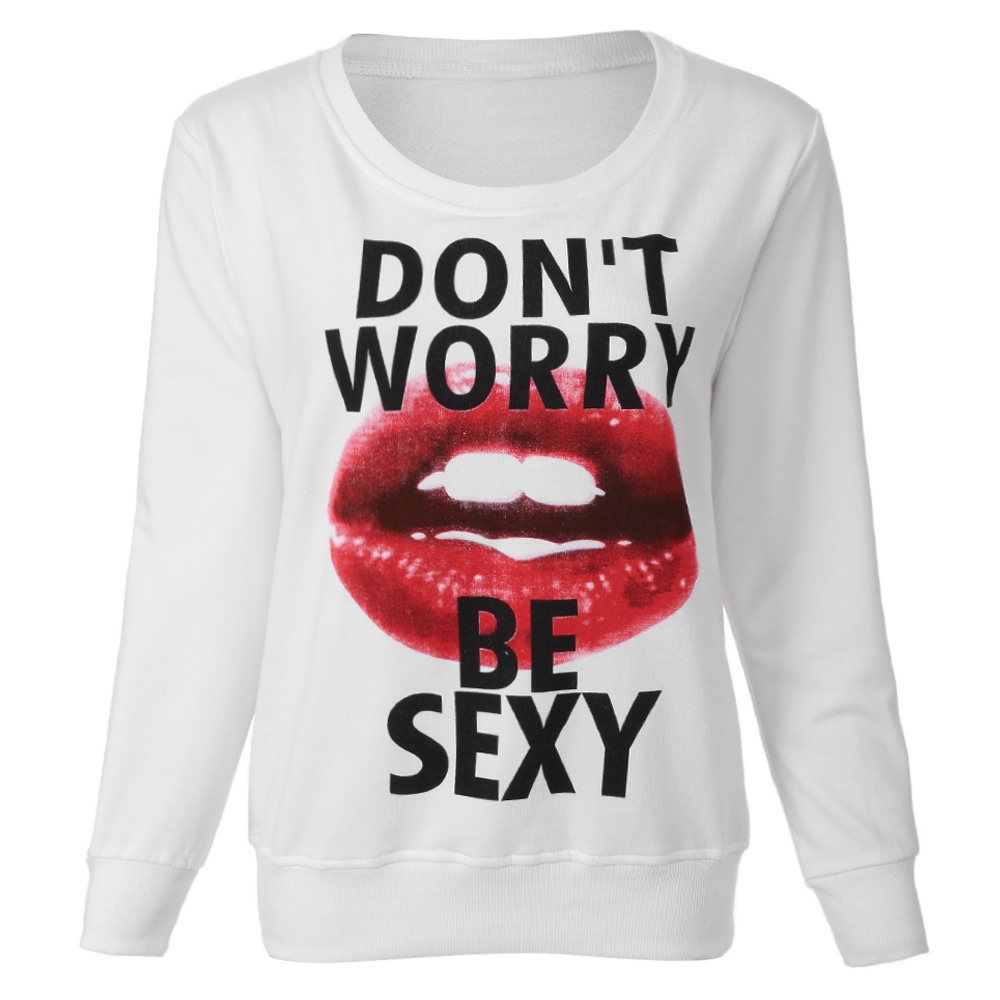 CASUAL ROUND COLLLAR LONG SLEEVE LIP PRINT WOMEN'S SWEATSHIRT