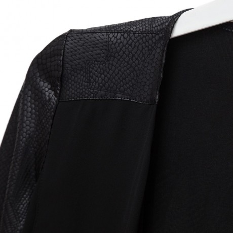 STYLISH COLLARLESS LONG SLEEVE FAUX LEATHER SPLICED ASYMMETRICAL WOMEN'S JACKET