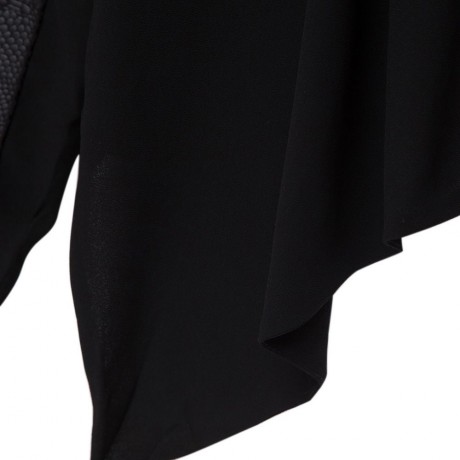 STYLISH COLLARLESS LONG SLEEVE FAUX LEATHER SPLICED ASYMMETRICAL WOMEN'S JACKET