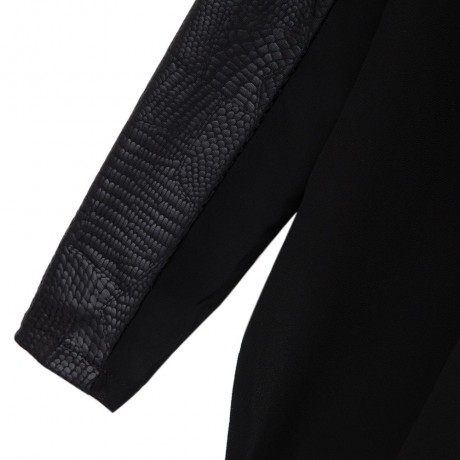 STYLISH COLLARLESS LONG SLEEVE FAUX LEATHER SPLICED ASYMMETRICAL WOMEN'S JACKET
