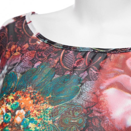 VINTAGE SCOOP COLLAR BATWING SLEEVE FLORAL PRINT ASYMMETRICAL CHIFFON WOMEN'S BLOUSE
