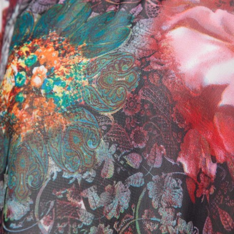 VINTAGE SCOOP COLLAR BATWING SLEEVE FLORAL PRINT ASYMMETRICAL CHIFFON WOMEN'S BLOUSE