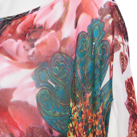 VINTAGE SCOOP COLLAR BATWING SLEEVE FLORAL PRINT ASYMMETRICAL CHIFFON WOMEN'S BLOUSE