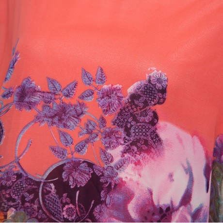 VINTAGE SCOOP COLLAR BATWING SLEEVE FLORAL PRINT ASYMMETRICAL CHIFFON WOMEN'S BLOUSE