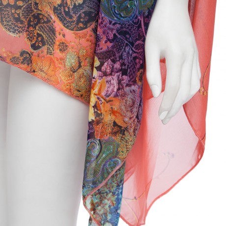 VINTAGE SCOOP COLLAR BATWING SLEEVE FLORAL PRINT ASYMMETRICAL CHIFFON WOMEN'S BLOUSE