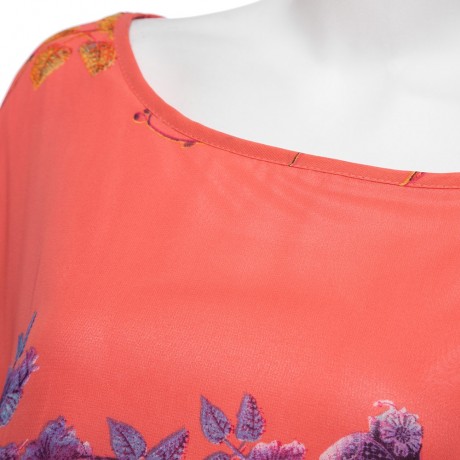 VINTAGE SCOOP COLLAR BATWING SLEEVE FLORAL PRINT ASYMMETRICAL CHIFFON WOMEN'S BLOUSE