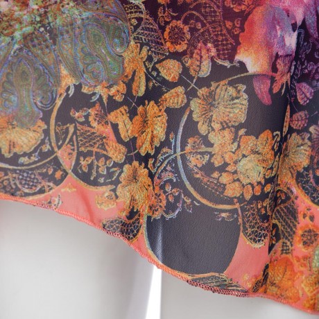 VINTAGE SCOOP COLLAR BATWING SLEEVE FLORAL PRINT ASYMMETRICAL CHIFFON WOMEN'S BLOUSE