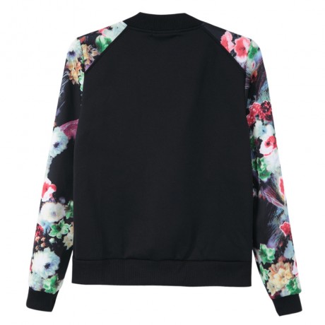 STYLISH ROUND COLLAR LONG SLEEVE FLORAL PRINT BUTTON DESIGN WOMEN'S BASEBALL COAT