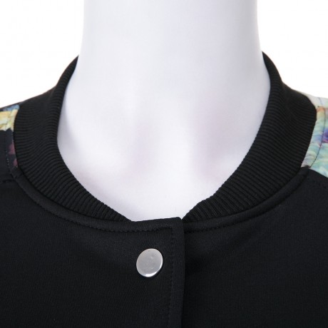 STYLISH ROUND COLLAR LONG SLEEVE FLORAL PRINT BUTTON DESIGN WOMEN'S BASEBALL COAT