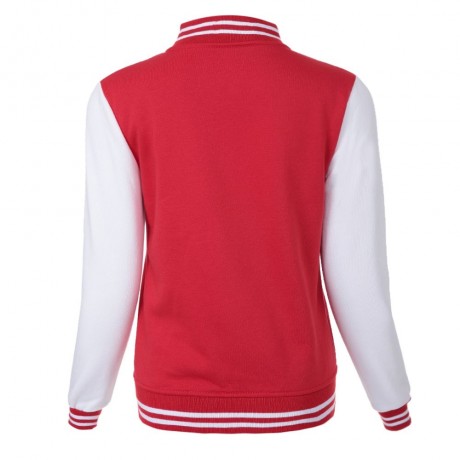 CASUAL STAND COLLAR LONG SLEEVE COLOR BLOCK BUTTON DESIGN WOMEN'S BASEBALL COAT
