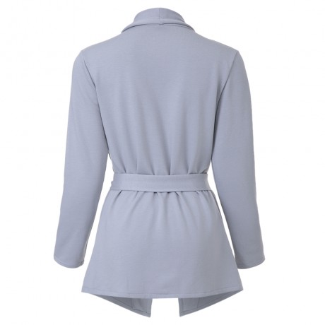 STYLISH TURN DOWN COLLAR LONG SLEEVE PURE COLOR LACE-UP ASYMMETRICAL WOMEN'S COAT
