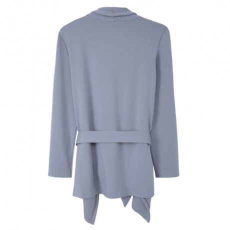 STYLISH TURN DOWN COLLAR LONG SLEEVE PURE COLOR LACE-UP ASYMMETRICAL WOMEN'S COAT