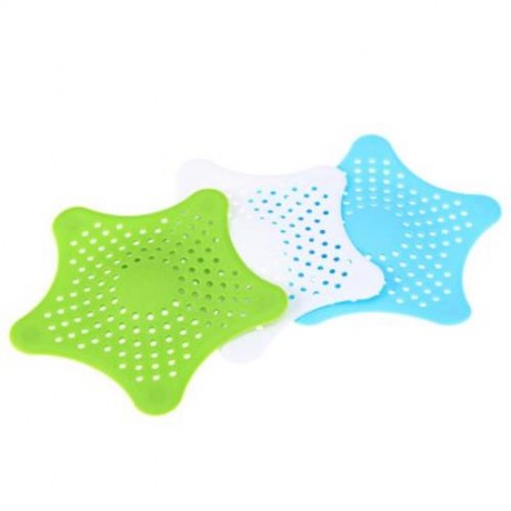 STAR SHAPE HAIR CATCHER RUBBER BATH SINK STRAINER SHOWER DRAIN COVER KITCHEN HELPER (BLUE)