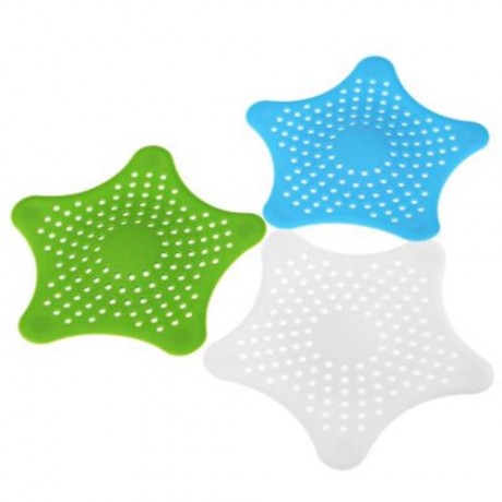 STAR SHAPE HAIR CATCHER RUBBER BATH SINK STRAINER SHOWER DRAIN COVER KITCHEN HELPER (BLUE)
