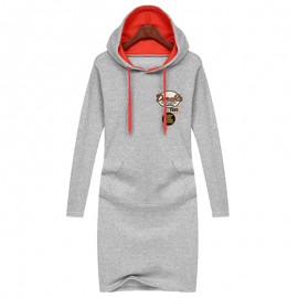 CASUAL HOODED LONG SLEEVE EMBELLISHED STRAIGHT COLOR BLOCK WOMEN'S DRESS
