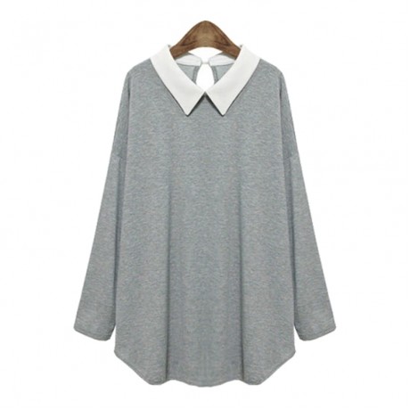 STYLISH SHIRT COLLAR LONG SLEEVE SPLICED COLOR BLOCK LOOSE-FITTING WOMEN'S BLOUSE