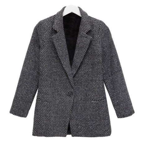 FASHIONABLE TURN-DOWN COLLAR LONG SLEEVES HOUNDSTOOTH WOMEN'S WOOLEN COAT