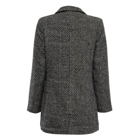 FASHIONABLE TURN-DOWN COLLAR LONG SLEEVES HOUNDSTOOTH WOMEN'S WOOLEN COAT