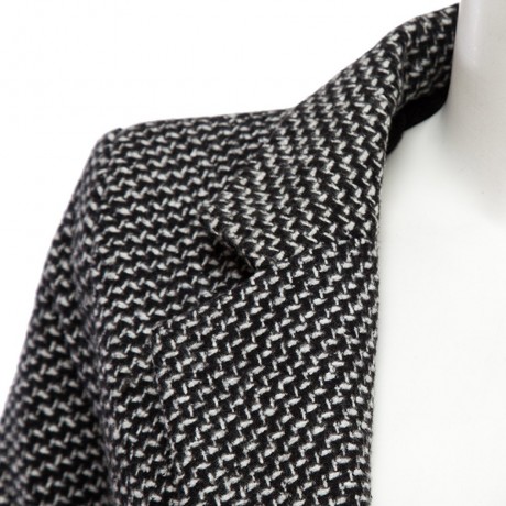 FASHIONABLE TURN-DOWN COLLAR LONG SLEEVES HOUNDSTOOTH WOMEN'S WOOLEN COAT