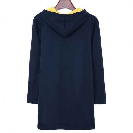 CASUAL HOODED LONG SLEEVE EMBELLISHED STRAIGHT COLOR BLOCK WOMEN'S DRESS