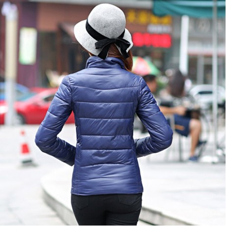 FASHIONABLE STAND-UP COLLAR LONG SLEEVE STRIPED DESIGN SLIMMING WOMEN'S COTTON COAT
