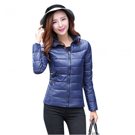 FASHIONABLE STAND-UP COLLAR LONG SLEEVE STRIPED DESIGN SLIMMING WOMEN'S COTTON COAT