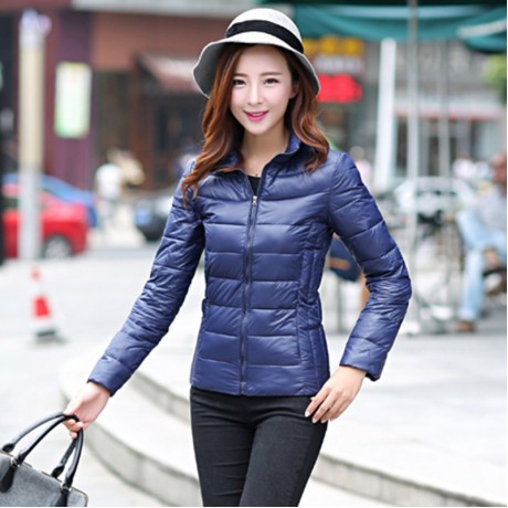 FASHIONABLE STAND-UP COLLAR LONG SLEEVE STRIPED DESIGN SLIMMING WOMEN'S COTTON COAT