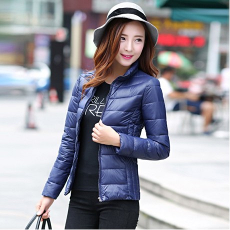 FASHIONABLE STAND-UP COLLAR LONG SLEEVE STRIPED DESIGN SLIMMING WOMEN'S COTTON COAT