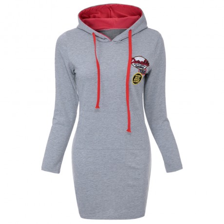 CASUAL HOODED LONG SLEEVE EMBELLISHED STRAIGHT COLOR BLOCK WOMEN'S DRESS