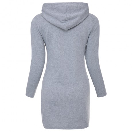 CASUAL HOODED LONG SLEEVE EMBELLISHED STRAIGHT COLOR BLOCK WOMEN'S DRESS