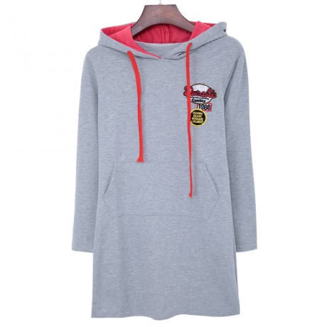 CASUAL HOODED LONG SLEEVE EMBELLISHED STRAIGHT COLOR BLOCK WOMEN'S DRESS