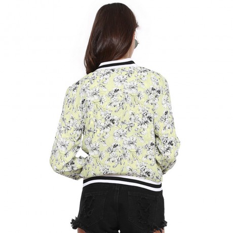 STYLISH STAND COLLAR LONG SLEEVE FLORAL PRINT ZIPPERED WOMEN'S COAT