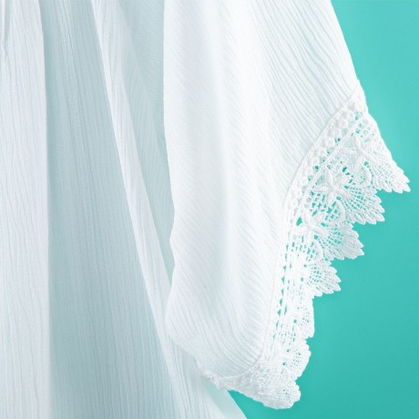 STYLISH ROUND NECK 3/4 BELL SLEEVE LACE STITCHING DESIGN WOMEN'S BLOUSE