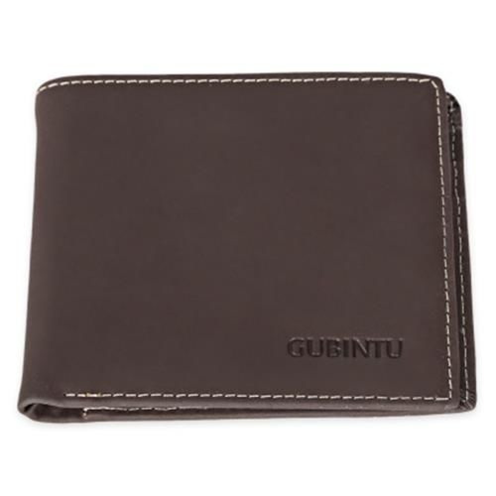 GUBINTU THREAD SOLID COLOR LETTER LEATHER OPEN HORIZONTAL SOFT WALLET FOR MEN (DEEP BROWN)