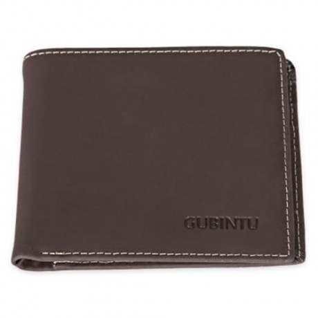 GUBINTU THREAD SOLID COLOR LETTER LEATHER OPEN HORIZONTAL SOFT WALLET FOR MEN (DEEP BROWN)
