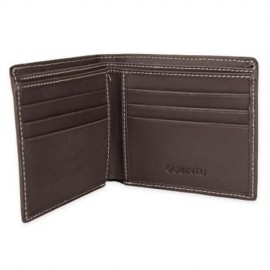 GUBINTU THREAD SOLID COLOR LETTER LEATHER OPEN HORIZONTAL SOFT WALLET FOR MEN (DEEP BROWN)