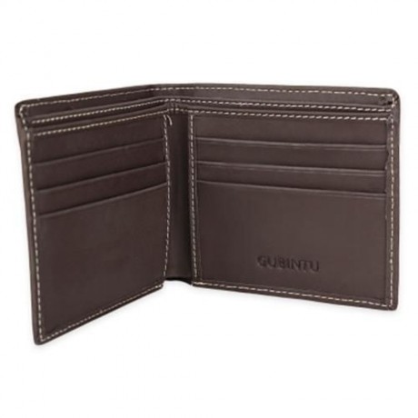 GUBINTU THREAD SOLID COLOR LETTER LEATHER OPEN HORIZONTAL SOFT WALLET FOR MEN (DEEP BROWN)