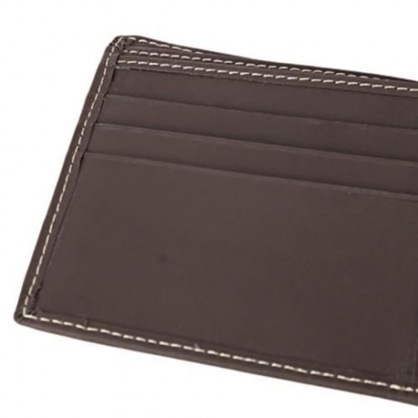 GUBINTU THREAD SOLID COLOR LETTER LEATHER OPEN HORIZONTAL SOFT WALLET FOR MEN (DEEP BROWN)