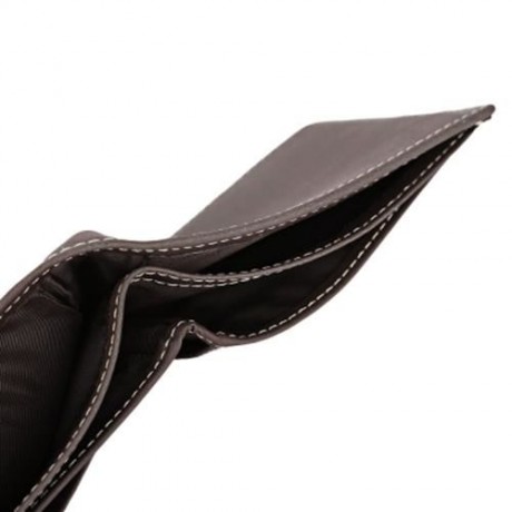GUBINTU THREAD SOLID COLOR LETTER LEATHER OPEN HORIZONTAL SOFT WALLET FOR MEN (DEEP BROWN)