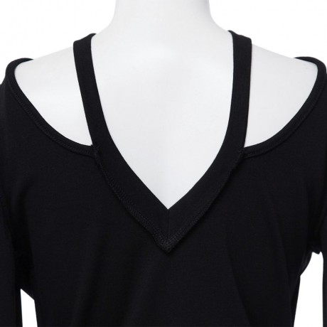 FASHION SEXY DEEP V COLLAR LONG SLEEVE HOLLOW BACKLESS DESIGN WOMEN'S T-SHIRT