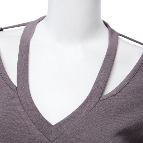 FASHION SEXY DEEP V COLLAR LONG SLEEVE HOLLOW BACKLESS DESIGN WOMEN'S T-SHIRT