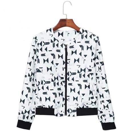 CASUAL ROUND COLLAR LONG SLEEVE PRINTING ZIPPER DESIGN WOMEN'S BASEBALL JACKET