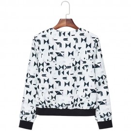 CASUAL ROUND COLLAR LONG SLEEVE PRINTING ZIPPER DESIGN WOMEN'S BASEBALL JACKET
