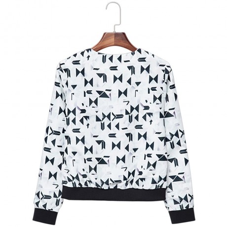 CASUAL ROUND COLLAR LONG SLEEVE PRINTING ZIPPER DESIGN WOMEN'S BASEBALL JACKET