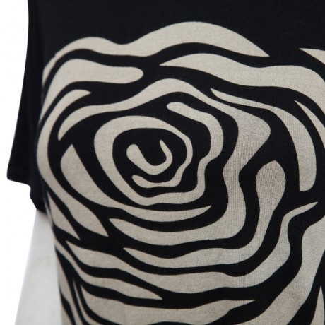 STYLISH SCOOP COLLAR SHORT SLEEVE FLORAL PRINT ASYMETRICAL PLUS SIZE WOMEN'S T-SHIRT