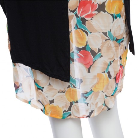 STYLISH SCOOP COLLAR SHORT SLEEVE FLORAL PRINT ASYMETRICAL PLUS SIZE WOMEN'S T-SHIRT