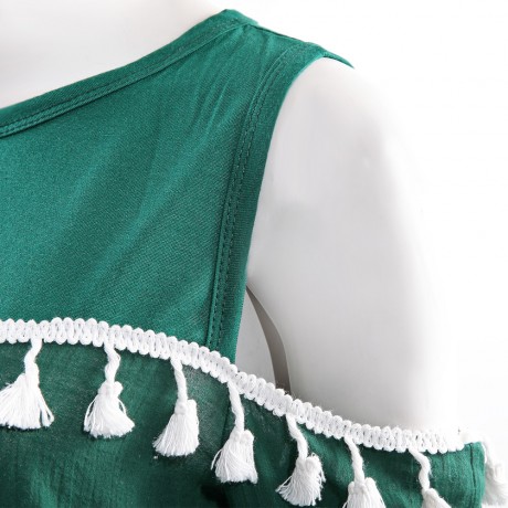 STYLISH ROUND NECK LONG SLEEVE TASSELS SHOULDER DESIGN WOMEN'S CHIFFON SHIRT
